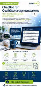 ZUKIPRO Workshop: ChatBot für Qualitätsmanagementsysteme – KI im Qualitätsmanagement sinnvoll nutzen