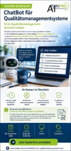 ZUKIPRO Workshop: ChatBot für Qualitätsmanagementsysteme – KI im Qualitätsmanagement sinnvoll nutzen