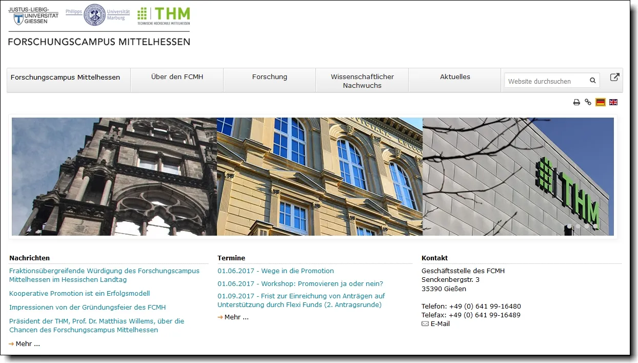 fcmh.de, die Website des Forschungscampus Mittelhessen