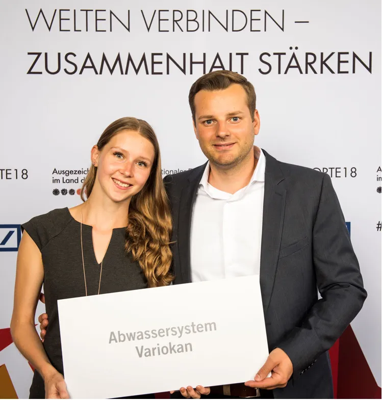 Schon vor der Preisverleihung von "Science4Life" hatten Ivana Hrisova und Pierre Büttner einen erfreulichen Termin in Berlin: Sie wurden im Rahmen der Initiative "Deutschland - Land der Ideen" ausgezeichnet. Foto: TH Mittelhessen