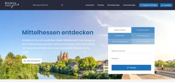 Die Website des Projekts Mittelhessen entdecken der Gießener Werbe- & Kommunikationsagentur Ads&Friends* c/o WeAreGroup GmbH. (Quelle: Mittelhessen entdecken)