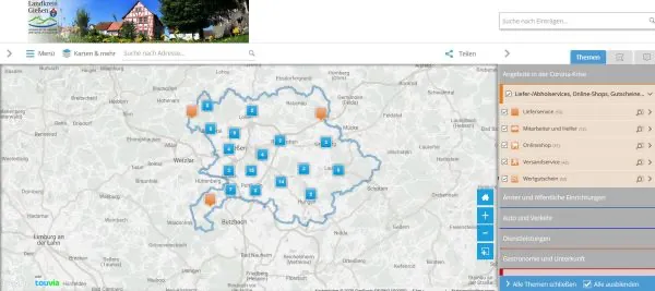 Bürgerinnen und Bürger erhalten über eine interaktive Landkarte einen schnellen Überblick über die vorhandenen Angebote und Bedarfe in und um ihre Heimatkommune. (Quelle: Landkreis Gießen)